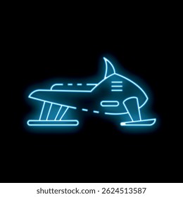 Glowing neon snowmobile icon for winter sports and recreation design