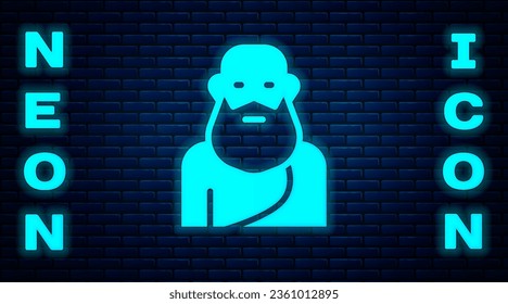 Glowing neon Socrates icon isolated on brick wall background. Sokrat ancient greek Athenes ancient philosophy.  Vector