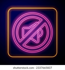 Glowing neon Speaker mute icon isolated on black background. No sound icon. Volume Off symbol.  Vector