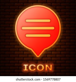 Glowing neon Speech bubble chat icon isolated on brick wall background. Message icon. Communication or comment chat symbol.  Vector Illustration
