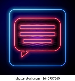 Glowing neon Speech bubble chat icon isolated on blue background. Message icon. Communication or comment chat symbol.  Vector Illustration
