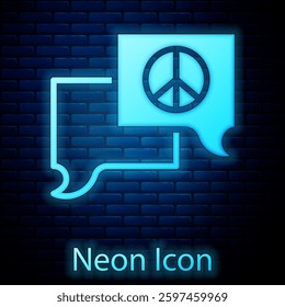 Glowing neon Speech bubble chat icon isolated on brick wall background. Message icon. Communication or comment chat symbol.  Vector