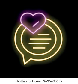 Glowing neon speech bubble with a heart showing a love message for valentine's day