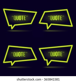 Glowing neon speech bubble icon for text quote. Vector blank template