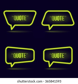 Glowing neon speech bubble icon for text quote. Vector blank template