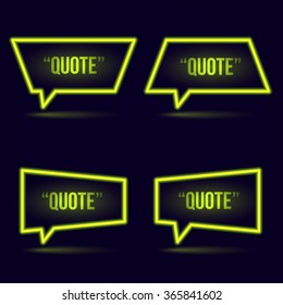 Glowing neon speech bubble icon for text quote. Vector blank template