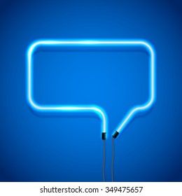 Glowing neon speech bubble on blue background, illustration.