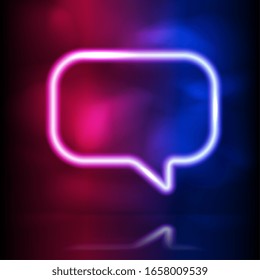 Glowing neon speech bubble vector frame. Glowing lighting and smoke loops. Pink blue spectrum vibrant colors, laser show