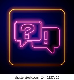 Glowing neon Speech bubbles with Question and Answer icon isolated on black background. Q and A symbol. FAQ sign. Chat speech bubble and chart.  Vector