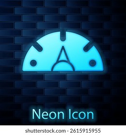 Glowing neon Speedometer icon isolated on brick wall background.  Vector