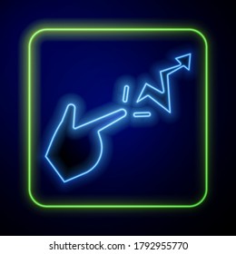 Glowing neon Spell icon isolated on blue background. The sorcerer hand performing spells.  Vector Illustration