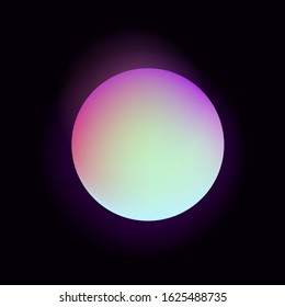 Glowing neon sphere on dark background. Retrowave and synthwave style illustration.