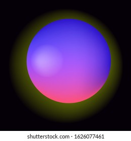Glowing neon sphere on dark background. Retrowave and synthwave style illustration.