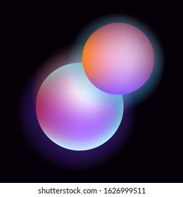 Glowing neon sphere on dark background. Retrowave and synthwave style illustration.