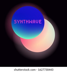 Glowing neon sphere on dark background. Retrowave and synthwave style illustration.