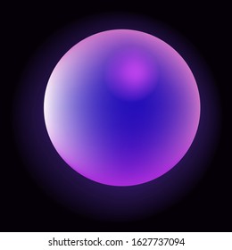 Glowing neon sphere on dark background. Retrowave and synthwave style illustration.