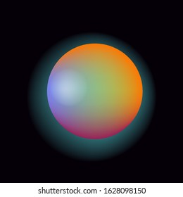 Glowing neon sphere on dark background. Retrowave and synthwave style illustration.