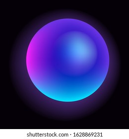 Glowing neon sphere on dark background. Retrowave and synthwave style illustration.
