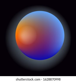 Glowing neon sphere on dark background. Retrowave and synthwave style illustration.
