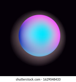 Glowing neon sphere on dark background. Retrowave and synthwave style illustration.