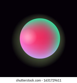 Glowing neon sphere on dark background. Retrowave and synthwave style illustration.