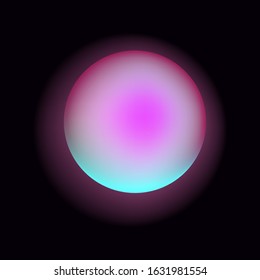 Glowing neon sphere on dark background. Retrowave and synthwave style illustration.