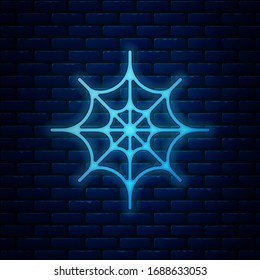 Leuchtendes Neon Spider Web Symbol einzeln auf Backsteinmauern Hintergrund. Cobweb-Zeichen. Frohes Halloween-Fest. Vektorillustration-Illustration