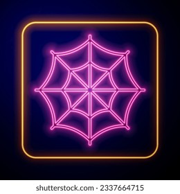 Glowing neon Spider web icon isolated on black background. Cobweb sign. Happy Halloween party.  Vector