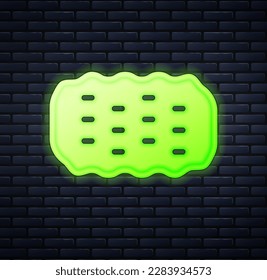 Glowing neon Sponge icon isolated on brick wall background. Wisp of bast for washing dishes. Cleaning service logo.  Vector