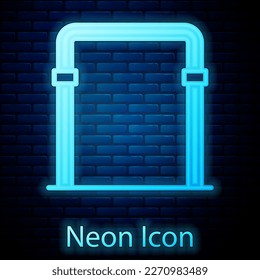Glowing neon Sport horizontal bar icon isolated on brick wall background.  Vector
