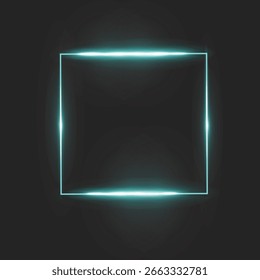 Glowing Neon Square Rectangle Frame on Black Background, Futuristic Light Border Design, Minimal Tech Style Template