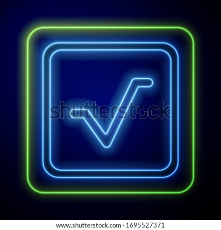 Glowing neon Square root icon isolated on blue background.  Vector Illustration