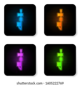 Glowing neon Standalone sensor icon isolated on white background. Black square button. Vector Illustration