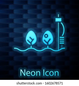 Glowing neon Standalone sensor and plant icon isolated on brick wall background.  Vector Illustration