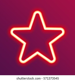 Glowing neon star. Yellow Star frame on dark background with space for your text. Design element for your ad, sign, poster, banner. Vector illustration. EPS 10.