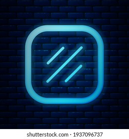 Glowing neon Steak meat icon isolated on brick wall background.  Vector