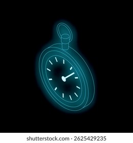 Glowing neon stopwatch is showing that time is passing on this isometric illustration