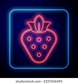 Glowing neon Strawberry icon isolated on black background.  Vector