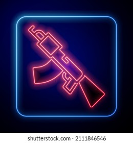Glowing neon Submachine gun icon isolated on black background. or AK47.  Vector