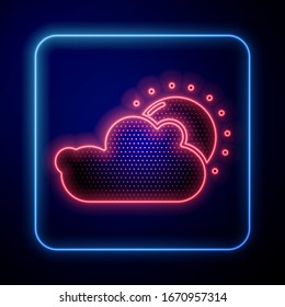 Glowing neon Sun and cloud weather icon isolated on blue background.  Vector Illustration
