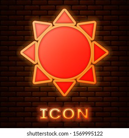 Glowing neon Sun icon isolated on brick wall background.  Vector Illustration