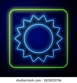 Glowing neon Sun icon isolated on blue background. Summer symbol. Good sunny day.  Vector Illustration