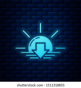 Glowing neon Sunset icon isolated on brick wall background.  Vector Illustration
