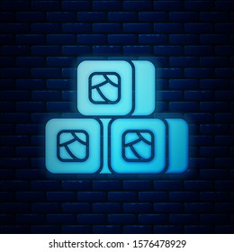 Glowing neon Sushi icon isolated on brick wall background. Traditional Japanese food.  Vector Illustration