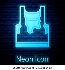 Glowing neon Sweaty sleeveless sport t-shirt icon isolated on brick wall background.  Vector