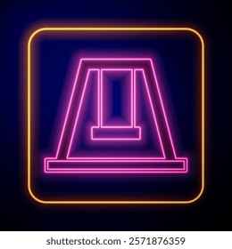 Glowing neon Swing for kids summer games on playground icon isolated on black background. Outdoor entertainment equipment.  Vector