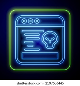 Glowing neon System bug concept icon isolated on blue background. Code bug concept. Bug in the system. Bug searching.  Vector