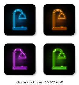 Glowing neon Table lamp icon isolated on white background. Black square button. Vector Illustration