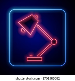 Icono de lámpara de neón brillante aislado en fondo azul. Ilustración vectorial