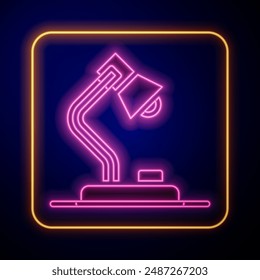 Icono de lámpara de mesa de neón brillante aislado sobre fondo negro.  Vector